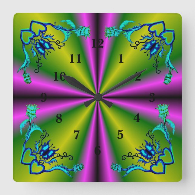 Reloj Cuadrado Corazón con flor y mariposa (Anverso)