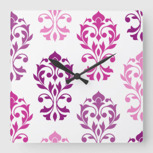 Reloj Cuadrado Corazón Damask Art I Pega Plumas Blancas