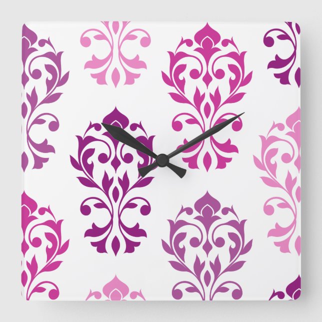 Reloj Cuadrado Corazón Damask Art I Pega Plumas Blancas (Anverso)
