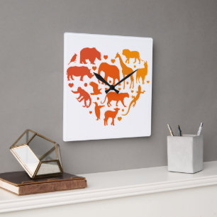 Reloj Cuadrado Corazón de animales, regalo para los amantes de lo
