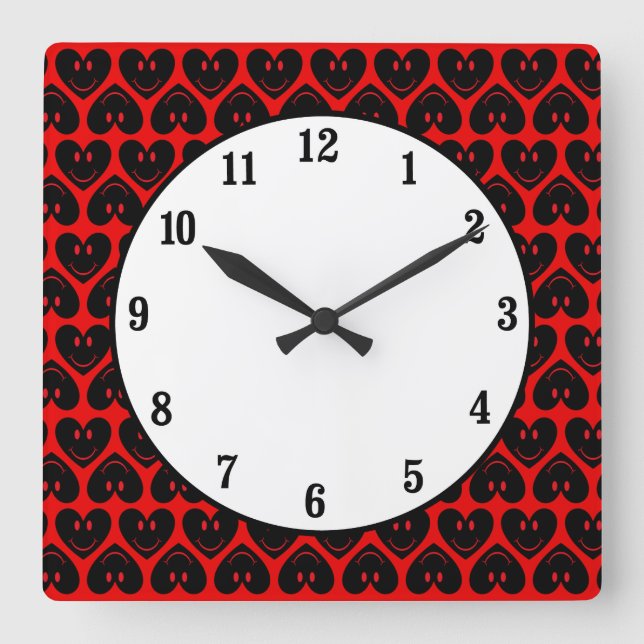 Reloj Cuadrado Corazón de cara feliz (Anverso)