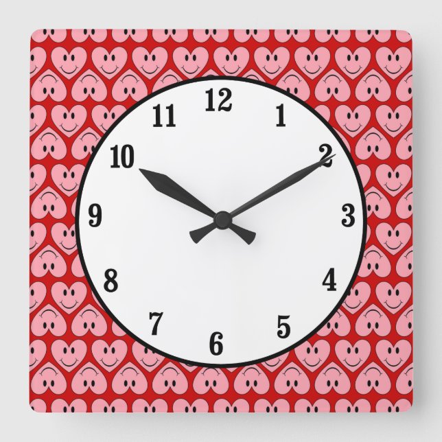 Reloj Cuadrado Corazón de cara feliz (Anverso)