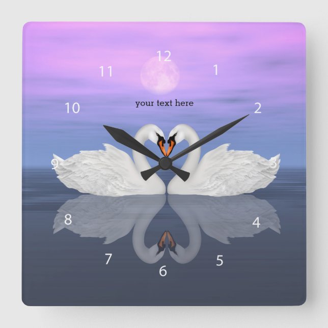 Reloj Cuadrado Corazón de cisnes (Anverso)