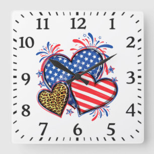 Reloj Cuadrado Corazón de leopardo de la bandera americana Sublim