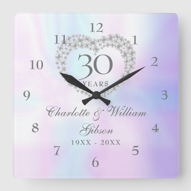 Reloj Cuadrado Corazón de Perla Hermoso 30 Aniversario (Anverso)