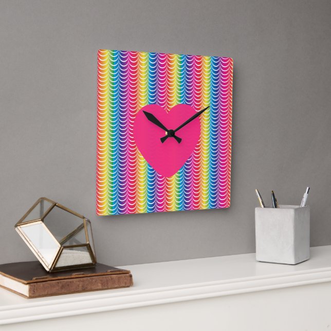 Reloj Cuadrado Corazón del orgullo de la sirena arcoiris (Oficina)
