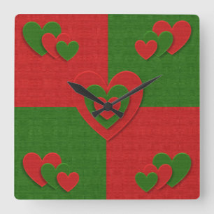 Reloj Cuadrado Corazón en Navidades Colores Rojo Sentido Verde