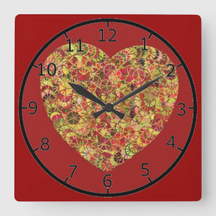 Reloj Cuadrado Corazón floral de bonito