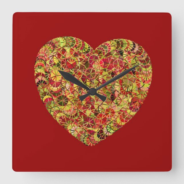 Reloj Cuadrado Corazón floral de bonito (Anverso)