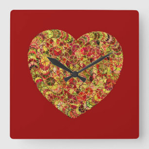 Reloj Cuadrado Corazón floral de bonito
