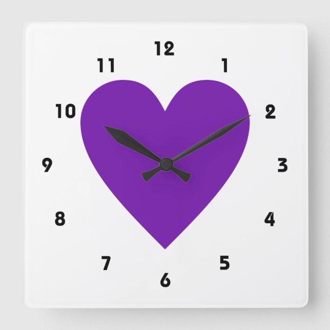 Reloj Cuadrado Corazón morado (Anverso)