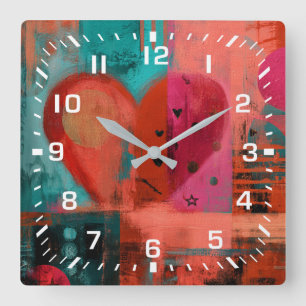 Reloj Cuadrado Corazón partido de San Valentín rosa rojo graffiti