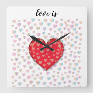 Reloj Cuadrado corazón rojo con patrón de especkels