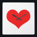 Reloj Cuadrado Corazón Rojo Lindo Día de San Valentín Color Perso<br><div class="desc">Impreso con un gran patrón de corazón rojo en fondo blanco sólido.</div>