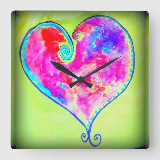 Reloj Cuadrado corazón rosa (Anverso)