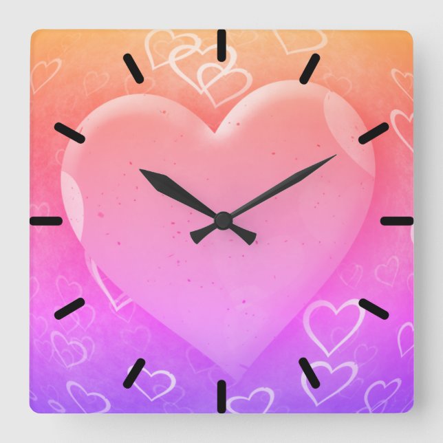 Reloj Cuadrado Corazón rosa (Anverso)