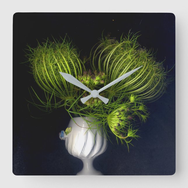 Reloj Cuadrado Corazón verde en negro (Anverso)