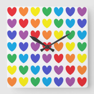 Reloj Cuadrado Corazones arcoiris