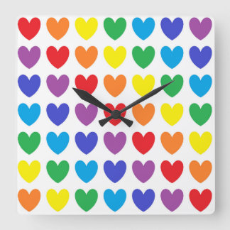 Reloj Cuadrado Corazones arcoiris