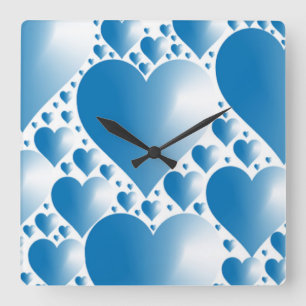 RELOJ CUADRADO CORAZONES AZULES