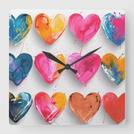 Reloj Cuadrado Corazones con marcas de esbozo y gotitas