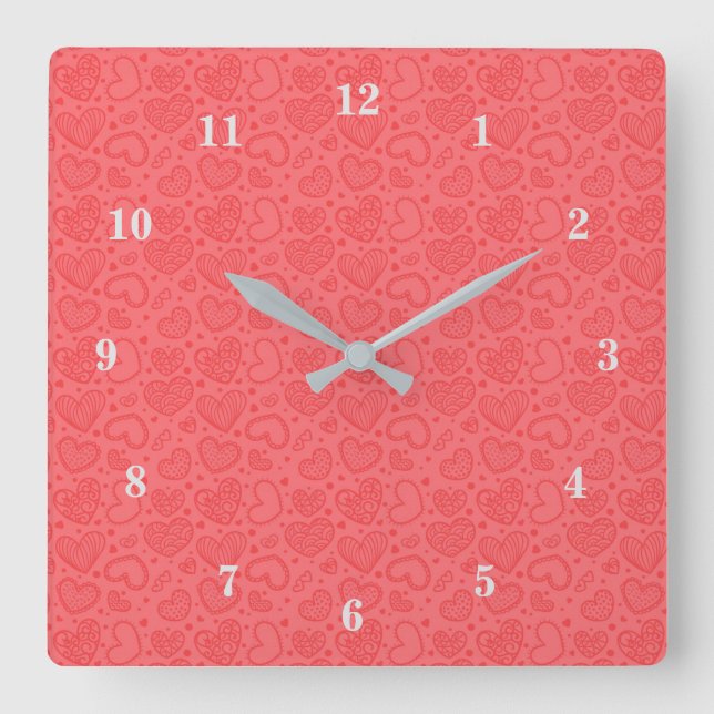 Reloj Cuadrado Corazones Cutos - Romántico (Anverso)