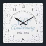 Reloj Cuadrado Corazones de confeti del aniversario número 60<br><div class="desc">Corazones delicados con confeti. Personalice con la información de su aniversario de diamante especial en tipografía elegante. Diseñado por Thisisnotme©</div>