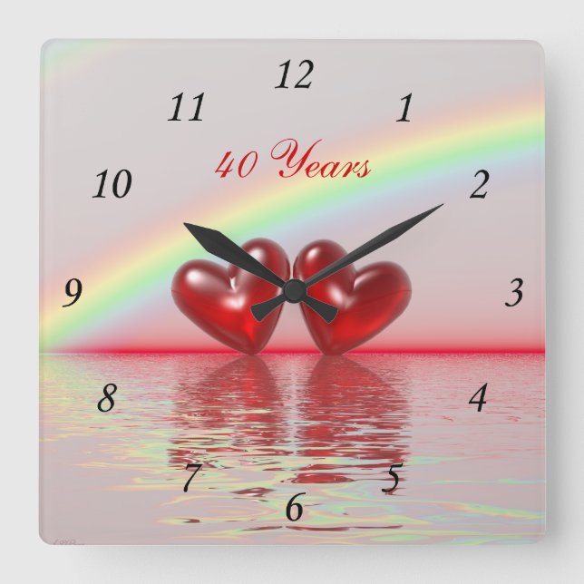 Reloj Cuadrado Corazones de rubí a 40 años (Anverso)