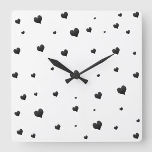 Reloj Cuadrado Corazones monocromos Amor Minimalista