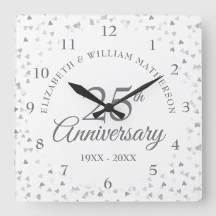 Reloj Cuadrado Corazones plateados de 25 años