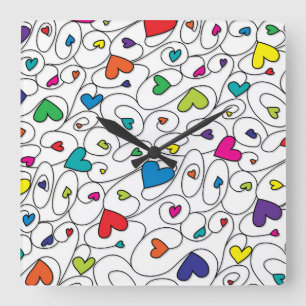 Reloj Cuadrado Corazones resplandecientes