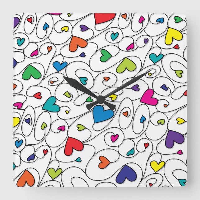 Reloj Cuadrado Corazones resplandecientes (Anverso)