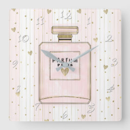 Reloj Cuadrado Corazones Rosa y Dorado París Perfume Chic Moda