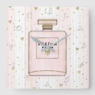 Reloj Cuadrado Corazones Rosa y Dorado París Perfume Chic Moda