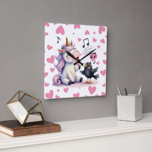 Reloj Cuadrado Corazones rosados de unicornio 
