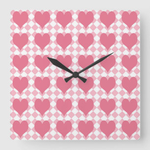 Reloj Cuadrado Corazones Rosas