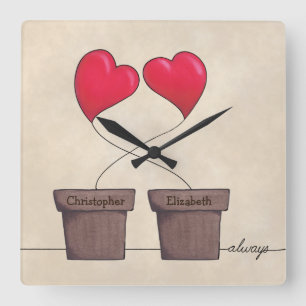Reloj Cuadrado * Corazones siempre Potted enredados