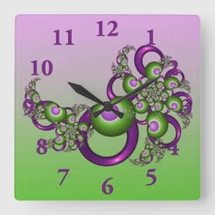 Reloj Cuadrado Corazones Verdes Rosados Modernos Abstractos Fract