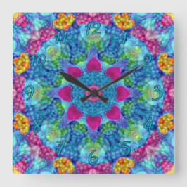Reloj Cuadrado Corazones Violeta y Azul Vintage Fractal Kaleidosc