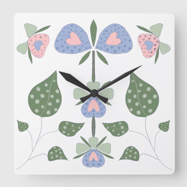 Reloj Cuadrado Corazones y Flores (Anverso)