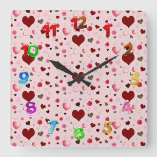 Reloj Cuadrado Corazones y Rosas