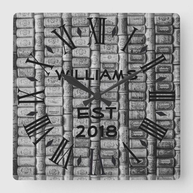 Reloj Cuadrado Corcho personalizado elegante del vino (Anverso)