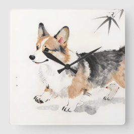 Reloj Cuadrado Corgi Acuarela – Arte caprichoso de perro con tint