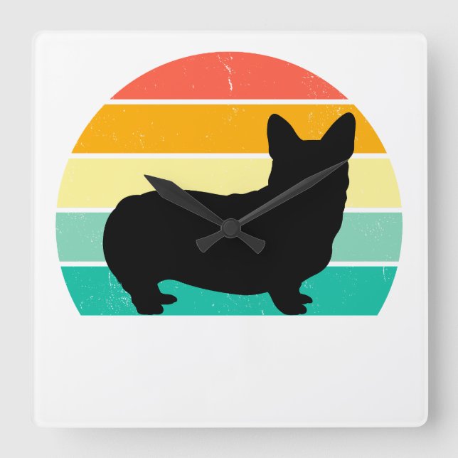 Reloj Cuadrado Corgi retro Sunset (Anverso)