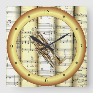 Reloj Cuadrado Cornet ~ Rolling Sheet Music ~ Gold Ring ~ * ~ ~ ~