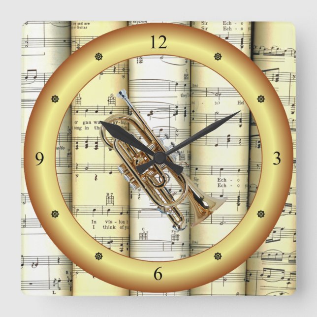 Reloj Cuadrado Cornet ~ Rolling Sheet Music ~ Gold Ring ~ * ~ ~ ~ (Anverso)