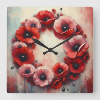 Reloj Cuadrado corona de flores de amapola