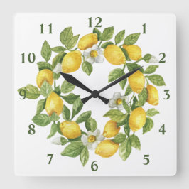 Reloj Cuadrado Corona de limones verde amarillo