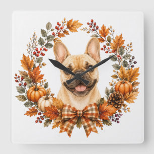 Reloj Cuadrado Corona de otoño con Bulldog Francés