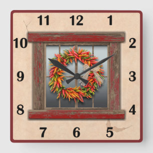 Reloj Cuadrado Corona del suroeste de Chile Rojo Ventana Números
